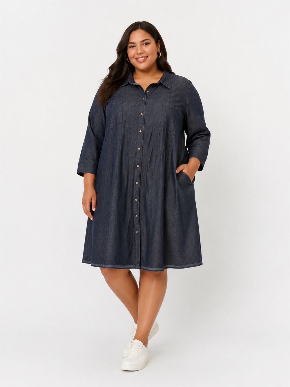 Belle by Kim Gravel Navy Long-Sleeve Button-Front Dress
